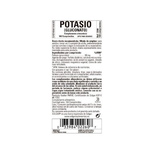 Potasio 100 Tabletas Solgar