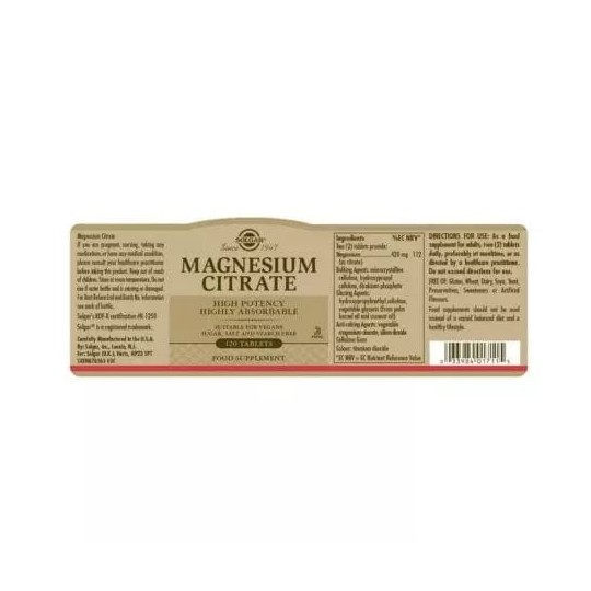 Citrato de Magnesio 120 Comprimidos SOLGAR