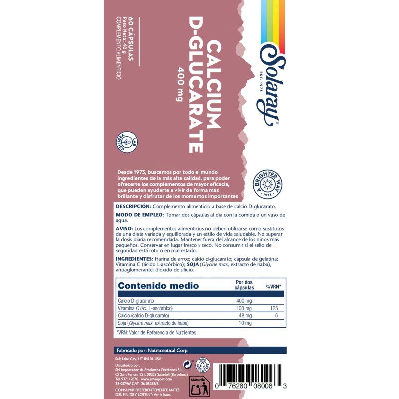 CALCIUM D-GLUCARATE 400 MG SOLARAY 60 CÁPSULES