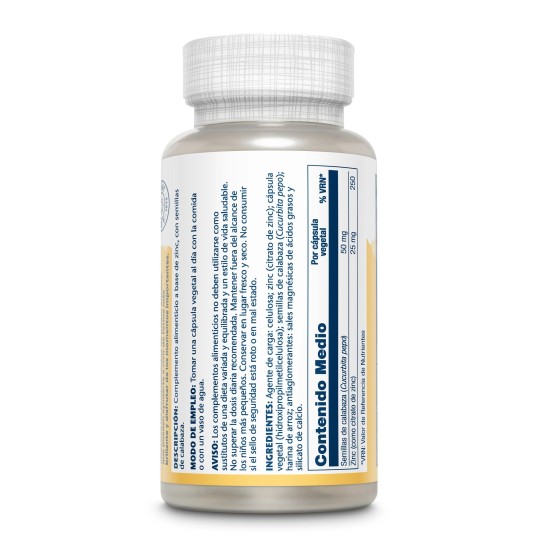 ZINC CITRATE CON SEMILLAS DE CALABAZA SOLARAY 60 VEG CAPS