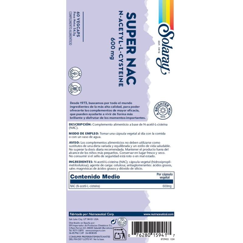 SUPER NAC 600 mg SOLARAY 60 VEGCAPS