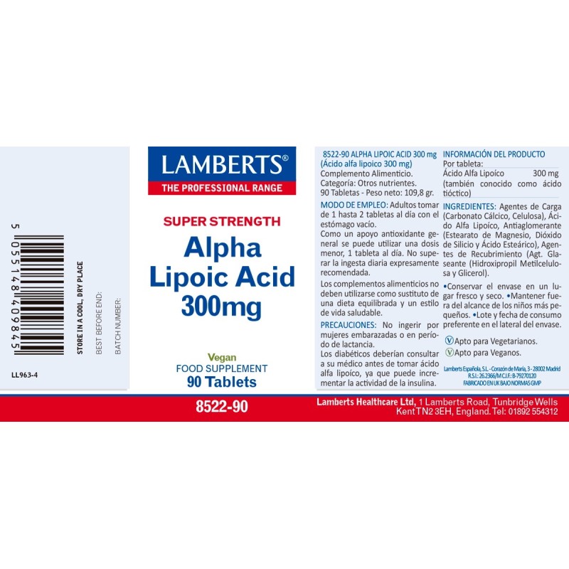 ALPHA LIPOIC ACID 300 MG LAMBERTS 90 TABLETS