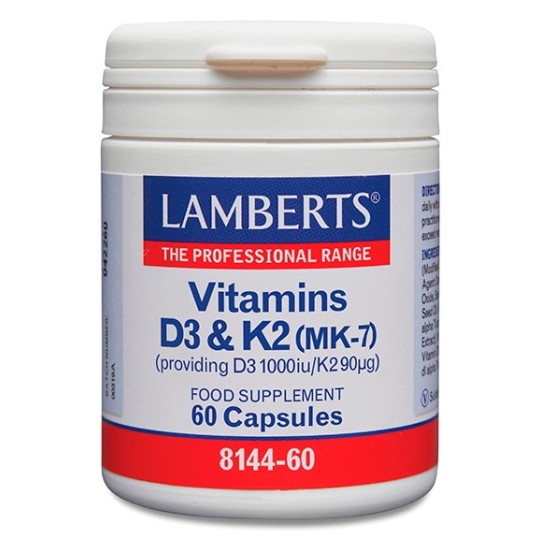 VITAMINS D3 1000 UI  & K2 90 ug ( MK-7 ) LAMBERTS 60 CAPSULES