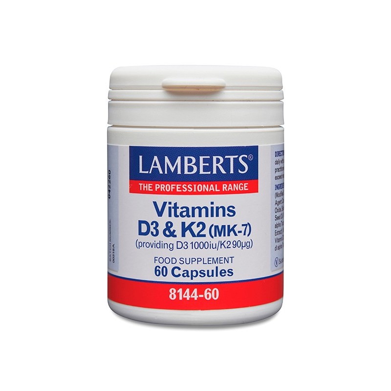 VITAMINS D3 1000 UI  & K2 90 ug ( MK-7 ) LAMBERTS 60 CAPSULES
