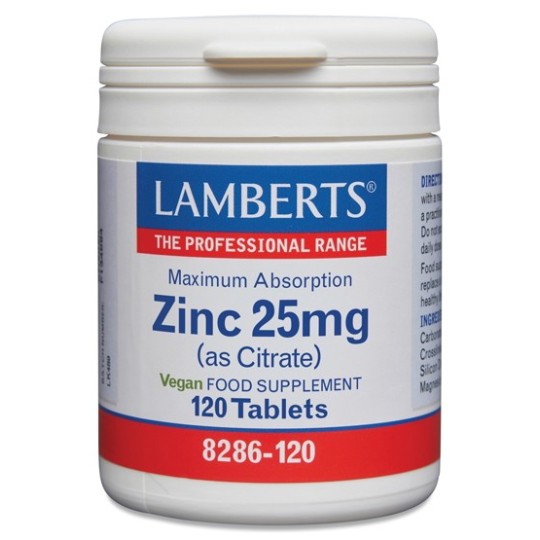 ZINC 25 MG ( CITRATO DE ZINC ) LAMBERTS 120 TABLETS
